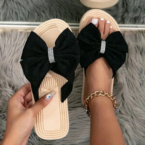 Rhinestone Decor Open Toe Flatform Sandals, Vacation Polyester Flat Sandals